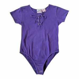 Vintage Little Miss Lana 90s Girls Purple Lace Up Short Sleeve Bodysuit Size 6X